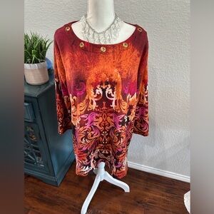 Ali Miles Orange multicolor artsy edgy grommets tunic XL